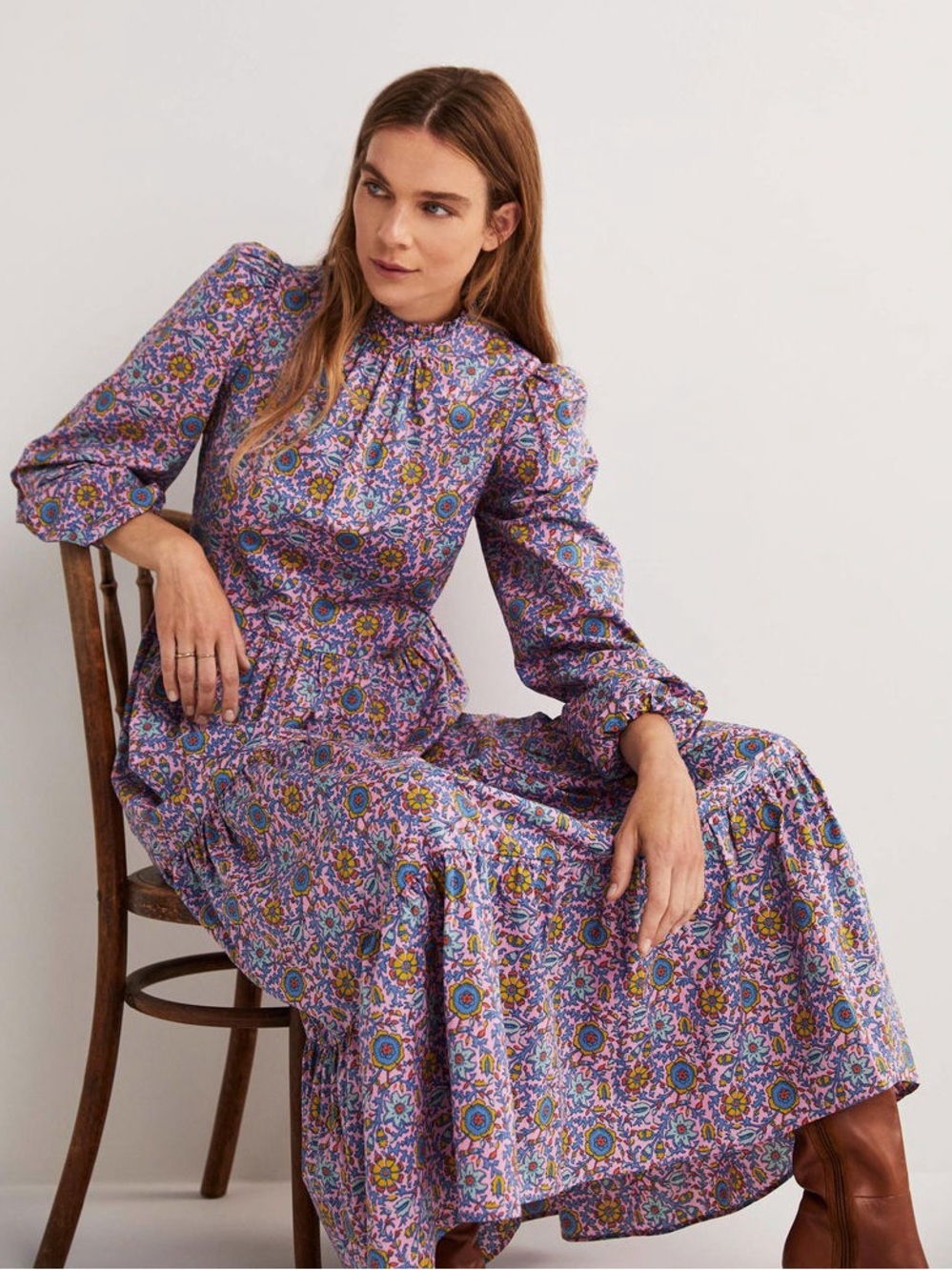 Boden Floral Paisley Mutton Sleeve Midi Dress Boho Prairie Cottagecore Size 2